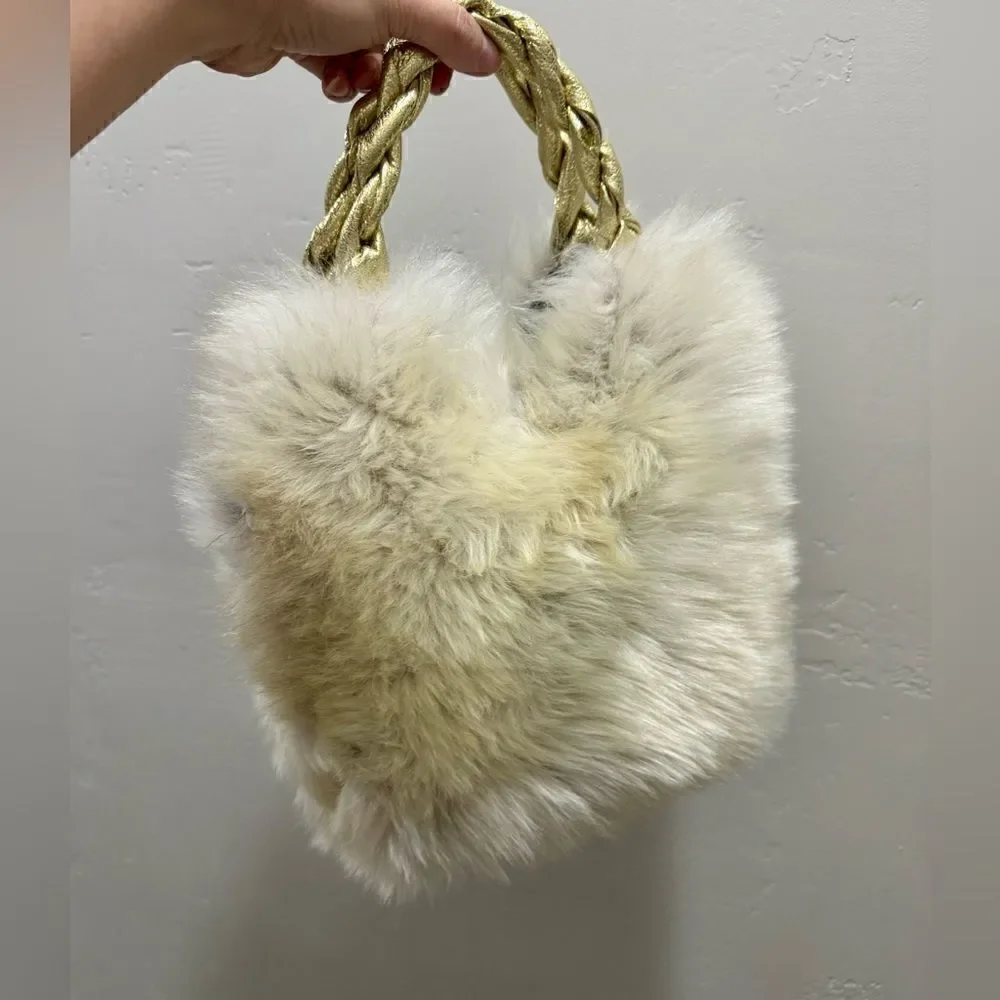 Handmade Genuine Shearling Leather Sheepskin Braided Top Handles Bag/ Crossbody